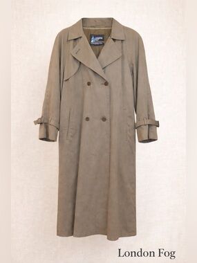 London Fog Trench Coat Taupe Double Breasted USA 10 P